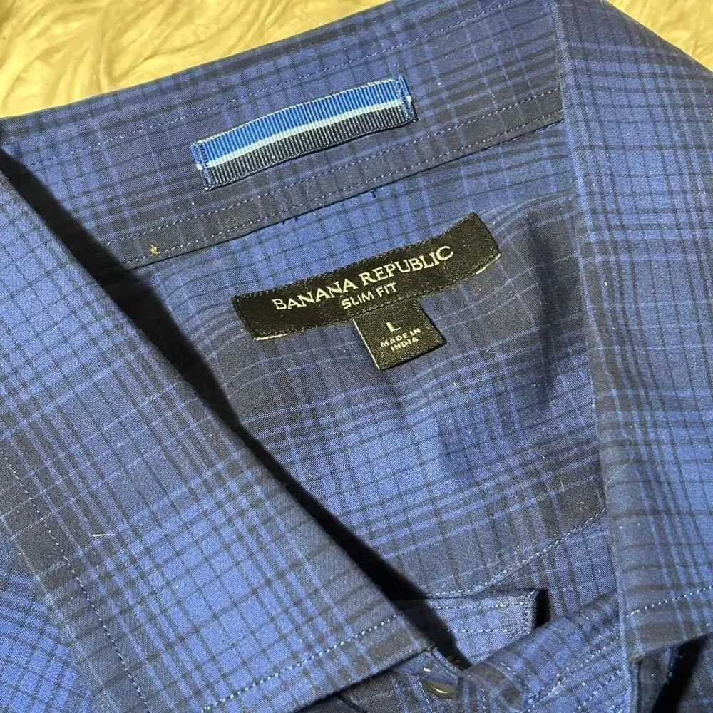 Banana-republic Men's Blue and Navy Shirt